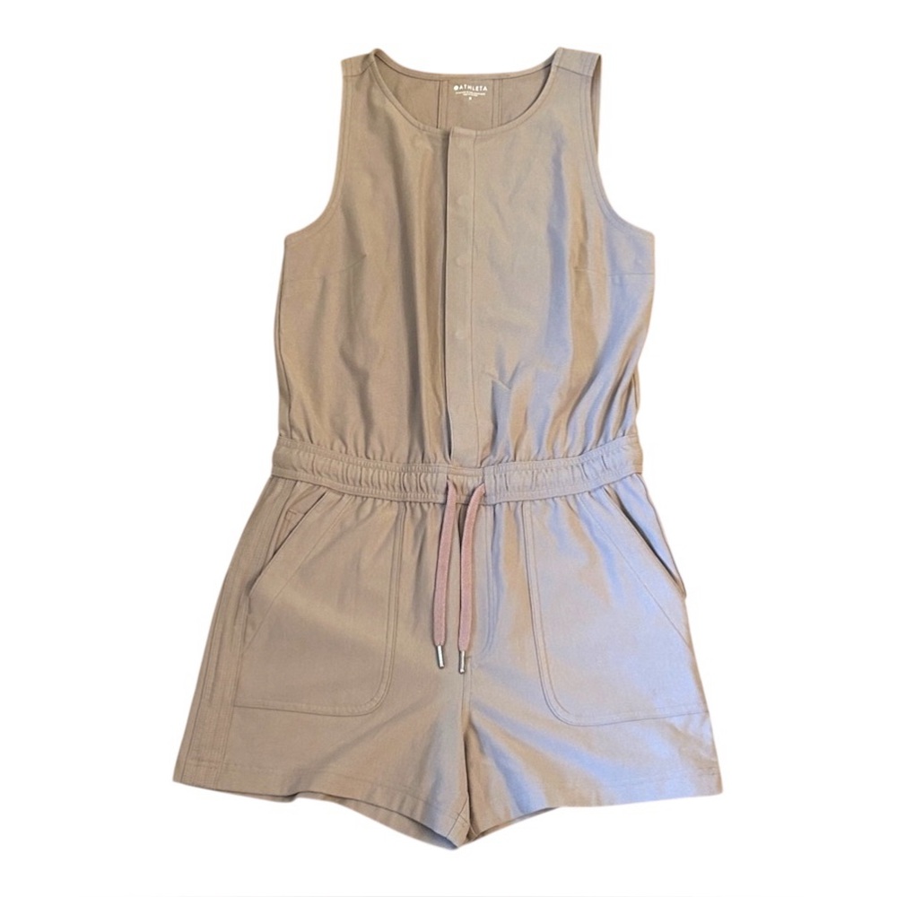 Athleta Farallon Romper Mocha Latte Women’s Size Small Front Pockets Snap Up